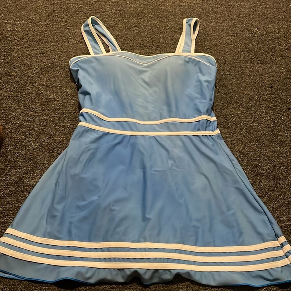 Shore Shapes Swimwear Women's size 12 Swimdress Blue & White Tummy Control